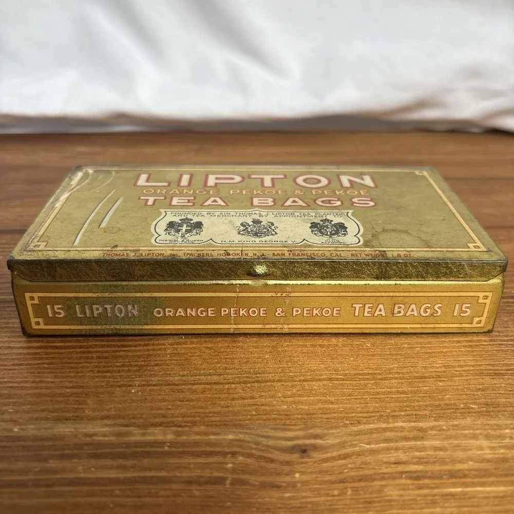 Vintage Lipton Orange Pekoe & Pekoe Tea Bags 15 Count Tin Empty Advertising Box